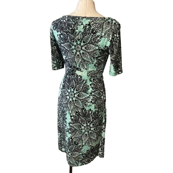 Connected Dress Black Green 6 Short Sleeve Stretch Sheath Washable Career NEW - Picture 2 of 5